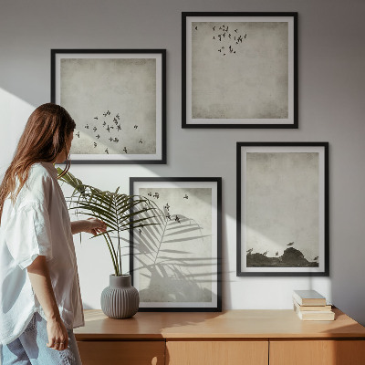 Políptico com moldura Pintura minimalista de pássaro