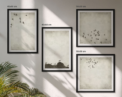 Políptico com moldura Pintura minimalista de pássaro