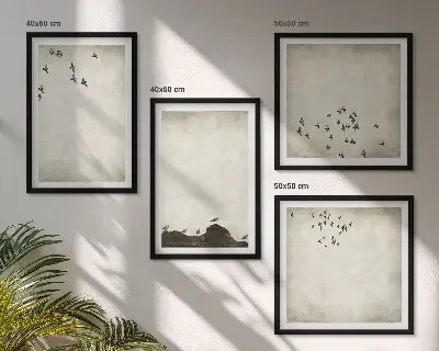 Pintura minimalista de pássaro políptico com moldura