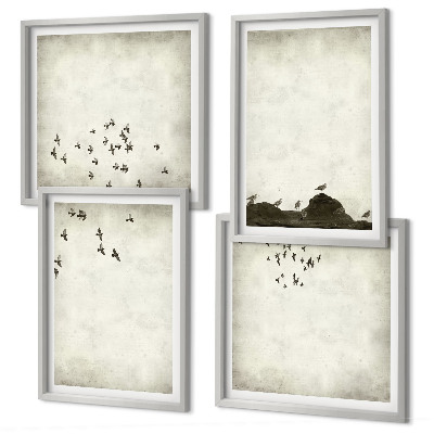 Políptico com moldura Pintura minimalista de pássaro