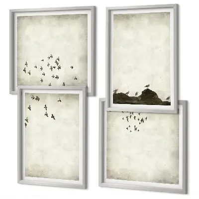 Pintura minimalista de pássaro políptico com moldura