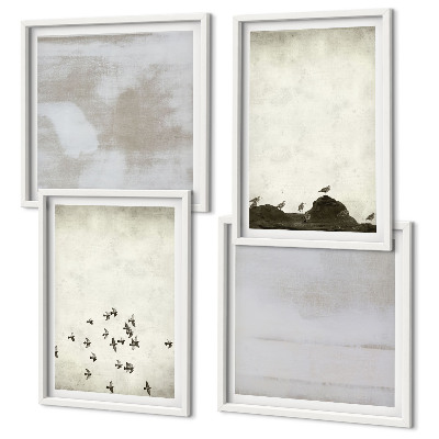 Conjunto de 4 quadros com moldura Pássaros minimalistas em voo
