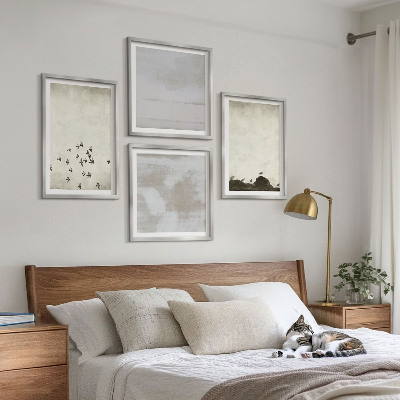 Conjunto de 4 quadros com moldura Pássaros minimalistas em voo