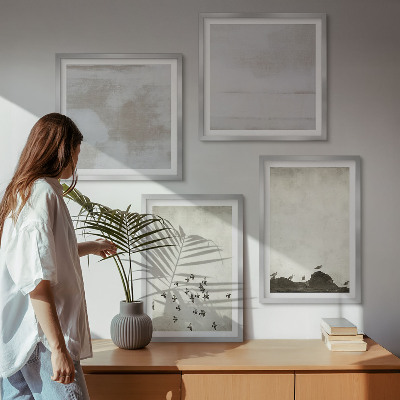 Conjunto de 4 quadros com moldura Pássaros minimalistas em voo