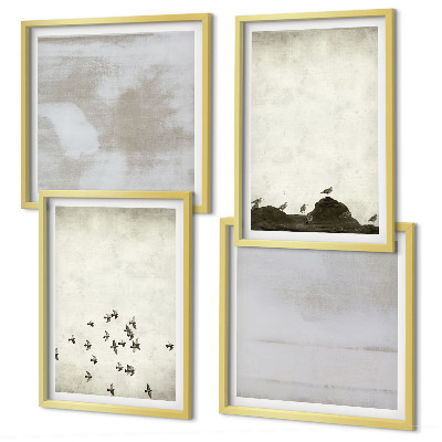 Conjunto de 4 quadros com moldura Pássaros minimalistas em voo