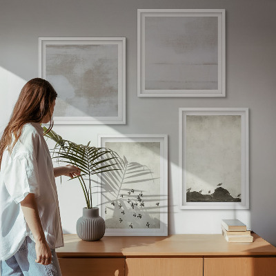 Conjunto de 4 quadros com moldura Pássaros minimalistas em voo