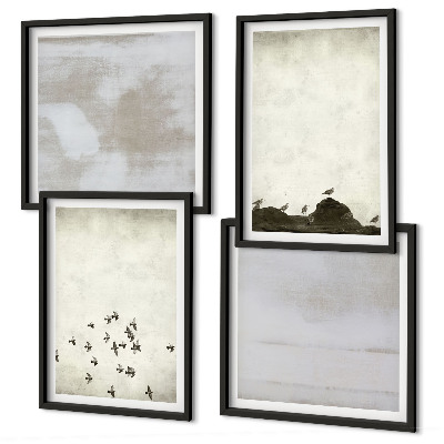Conjunto de 4 quadros com moldura Pássaros minimalistas em voo