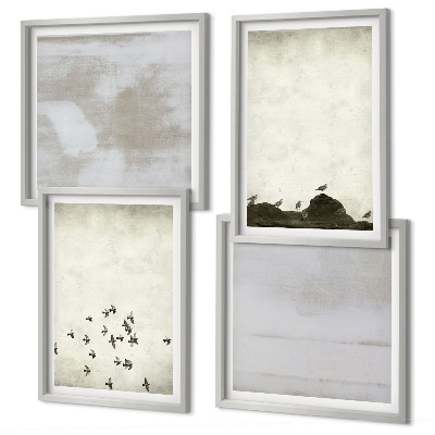 Conjunto de 4 quadros com moldura Pássaros minimalistas em voo