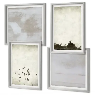 Conjunto de 4 quadros com moldura tema pássaros minimalistas em voo