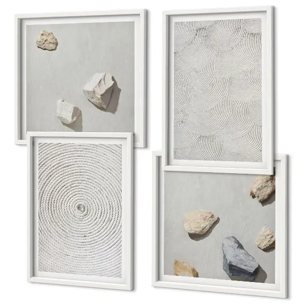 Conjunto de 4 quadros com moldura estampa de pedras geométricas em papelão