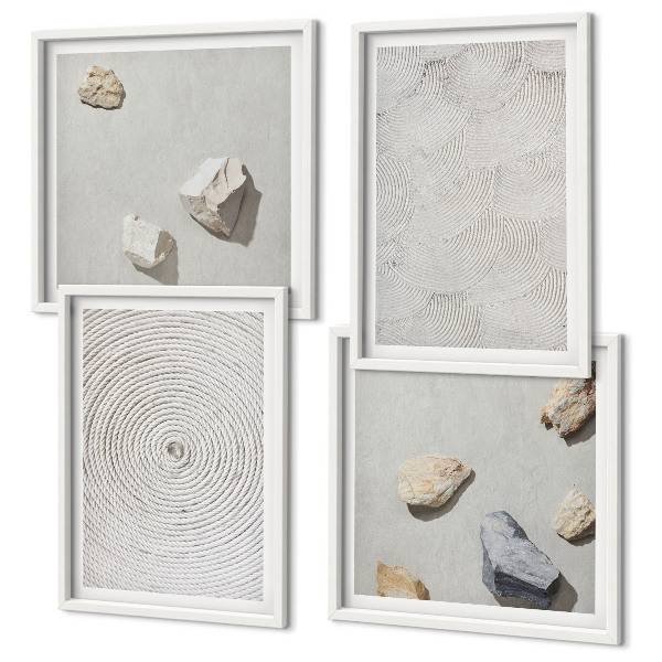 Conjunto de 4 quadros com moldura Pedras geométricas de papelão