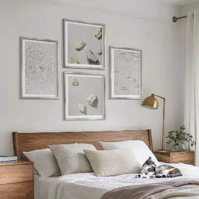 Conjunto de 4 quadros com moldura estampa de pedras geométricas em papelão