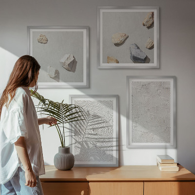 Conjunto de 4 quadros com moldura Pedras geométricas de papelão