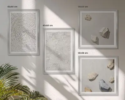 Conjunto de 4 quadros com moldura estampa de pedras geométricas em papelão