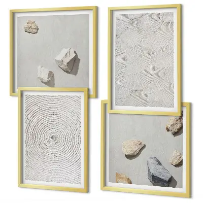 Conjunto de 4 quadros com moldura estampa de pedras geométricas em papelão