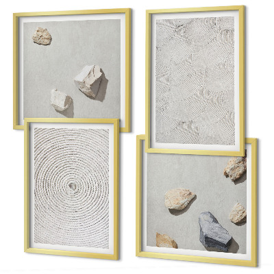 Conjunto de 4 quadros com moldura Pedras geométricas de papelão