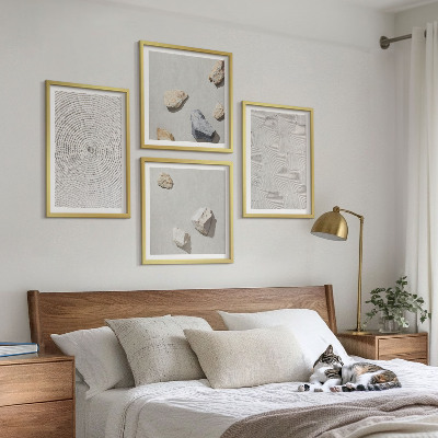 Conjunto de 4 quadros com moldura Pedras geométricas de papelão