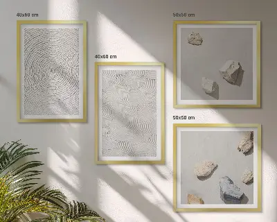 Conjunto de 4 quadros com moldura estampa de pedras geométricas em papelão
