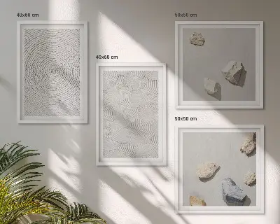 Conjunto de 4 quadros com moldura estampa de pedras geométricas em papelão