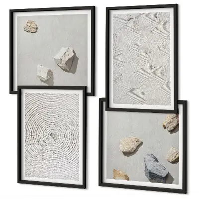 Conjunto de 4 quadros com moldura estampa de pedras geométricas em papelão