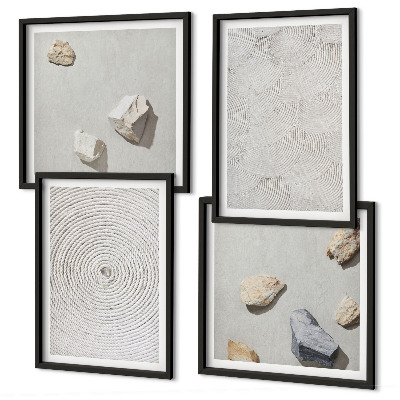 Conjunto de 4 quadros com moldura Pedras geométricas de papelão