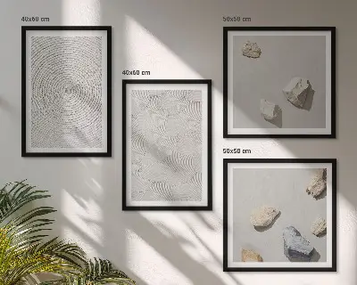 Conjunto de 4 quadros com moldura estampa de pedras geométricas em papelão