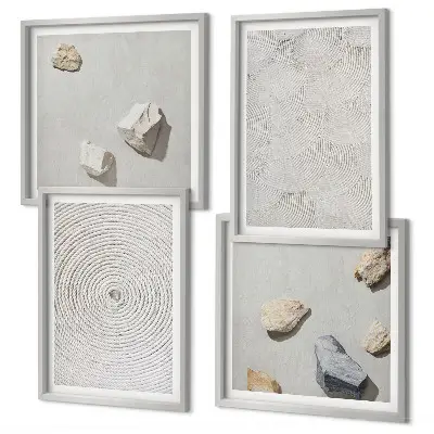 Conjunto de 4 quadros com moldura estampa de pedras geométricas em papelão