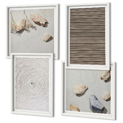 Conjunto de 4 quadros com moldura Texturas naturais de madeira e pedras