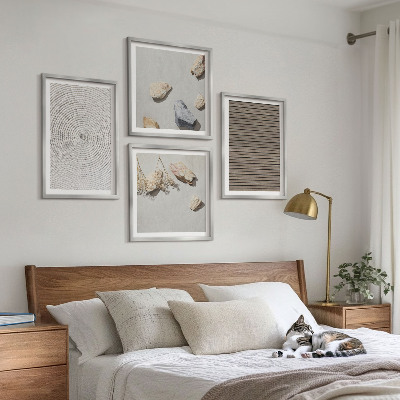 Conjunto de 4 quadros com moldura Texturas naturais de madeira e pedras