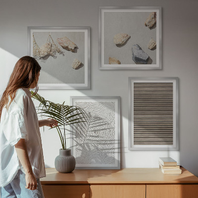 Conjunto de 4 quadros com moldura Texturas naturais de madeira e pedras