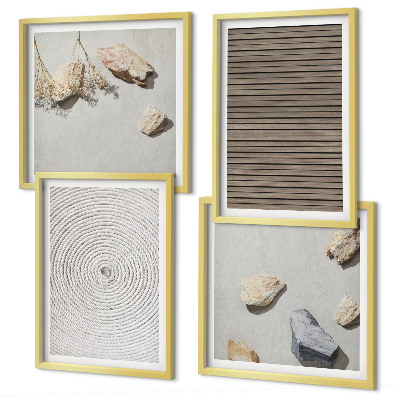 Conjunto de 4 quadros com moldura Texturas naturais de madeira e pedras