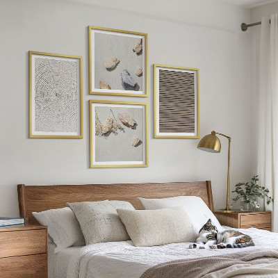 Conjunto de 4 quadros com moldura Texturas naturais de madeira e pedras