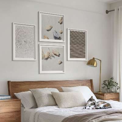 Conjunto de 4 quadros com moldura Texturas naturais de madeira e pedras