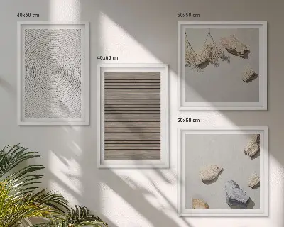 Conjunto de 4 quadros com moldura com texturas naturais de madeira e pedras