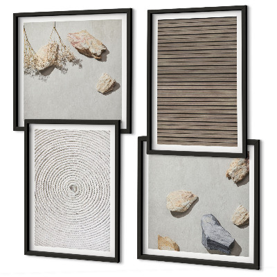 Conjunto de 4 quadros com moldura Texturas naturais de madeira e pedras