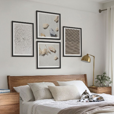 Conjunto de 4 quadros com moldura Texturas naturais de madeira e pedras