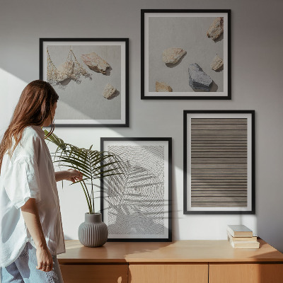 Conjunto de 4 quadros com moldura Texturas naturais de madeira e pedras
