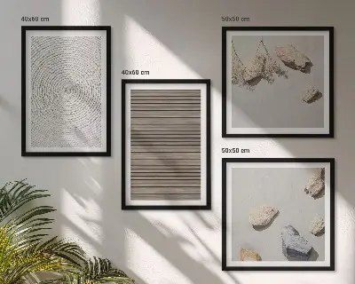Conjunto de 4 quadros com moldura com texturas naturais de madeira e pedras