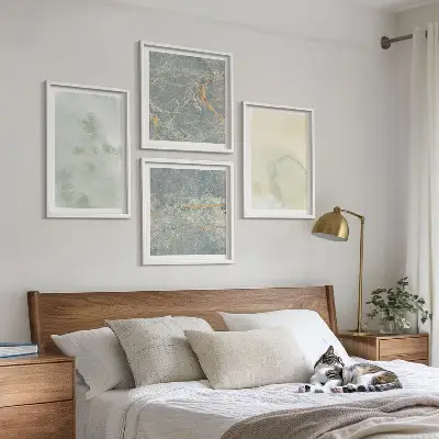 Conjunto de 4 quadros com moldura pintura de tintas aquarela pastel sobre tela