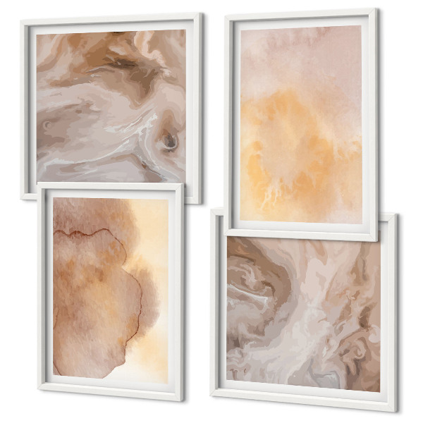 Composição de quadros Aquarelas em tons quentes sobre tela.