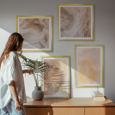 Composição de quadros Aquarelas em tons quentes sobre tela.