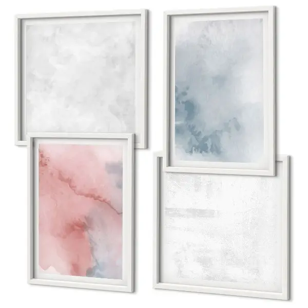 Conjunto de 4 quadros com moldura com texturas em tons pastel de aquarela