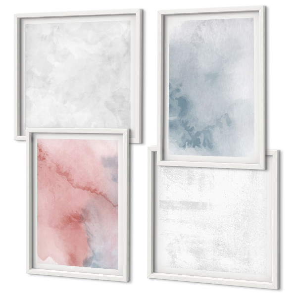 Conjunto de 4 quadros com moldura Texturas em tons pastel de aquarela