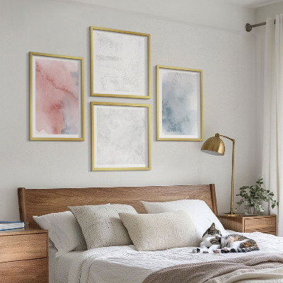 Conjunto de 4 quadros com moldura Texturas em tons pastel de aquarela