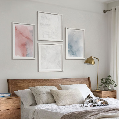 Conjunto de 4 quadros com moldura Texturas em tons pastel de aquarela
