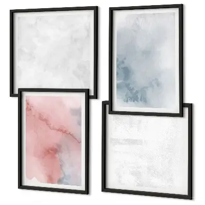 Conjunto de 4 quadros com moldura com texturas em tons pastel de aquarela