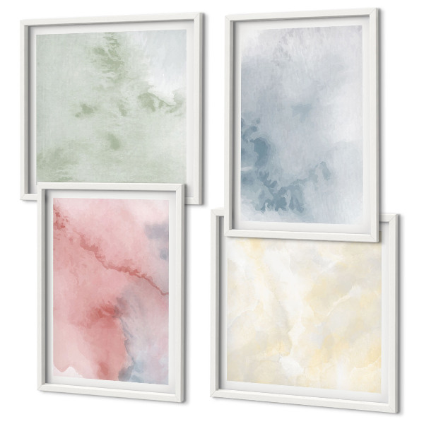 Políptico com moldura Aquarelas em tons pastel