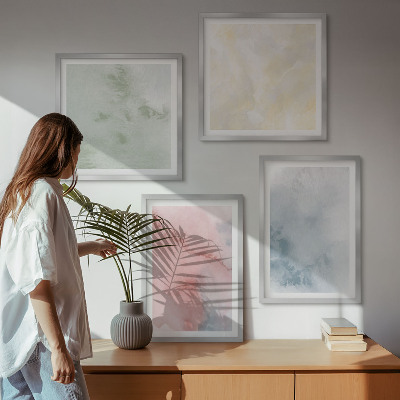 Políptico com moldura Aquarelas em tons pastel