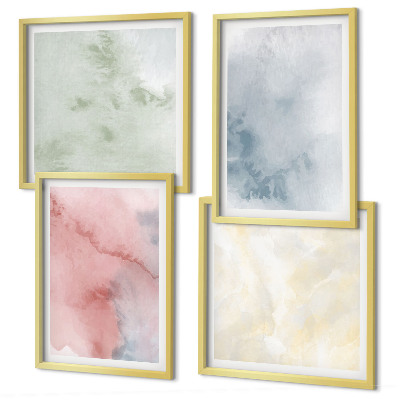 Políptico com moldura Aquarelas em tons pastel