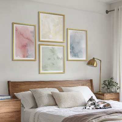 Políptico com moldura Aquarelas em tons pastel